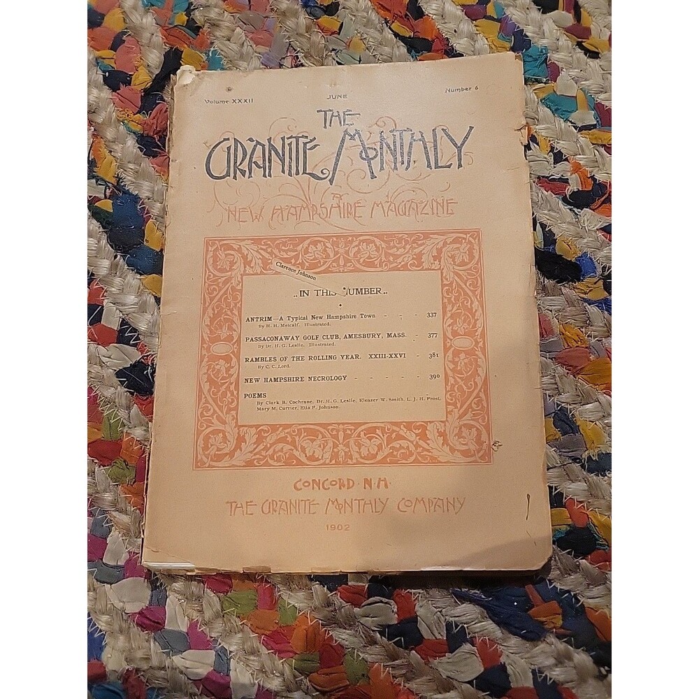 The Granite Monthly 1902 New Hampshire Antrium Article Antique Magazine NH